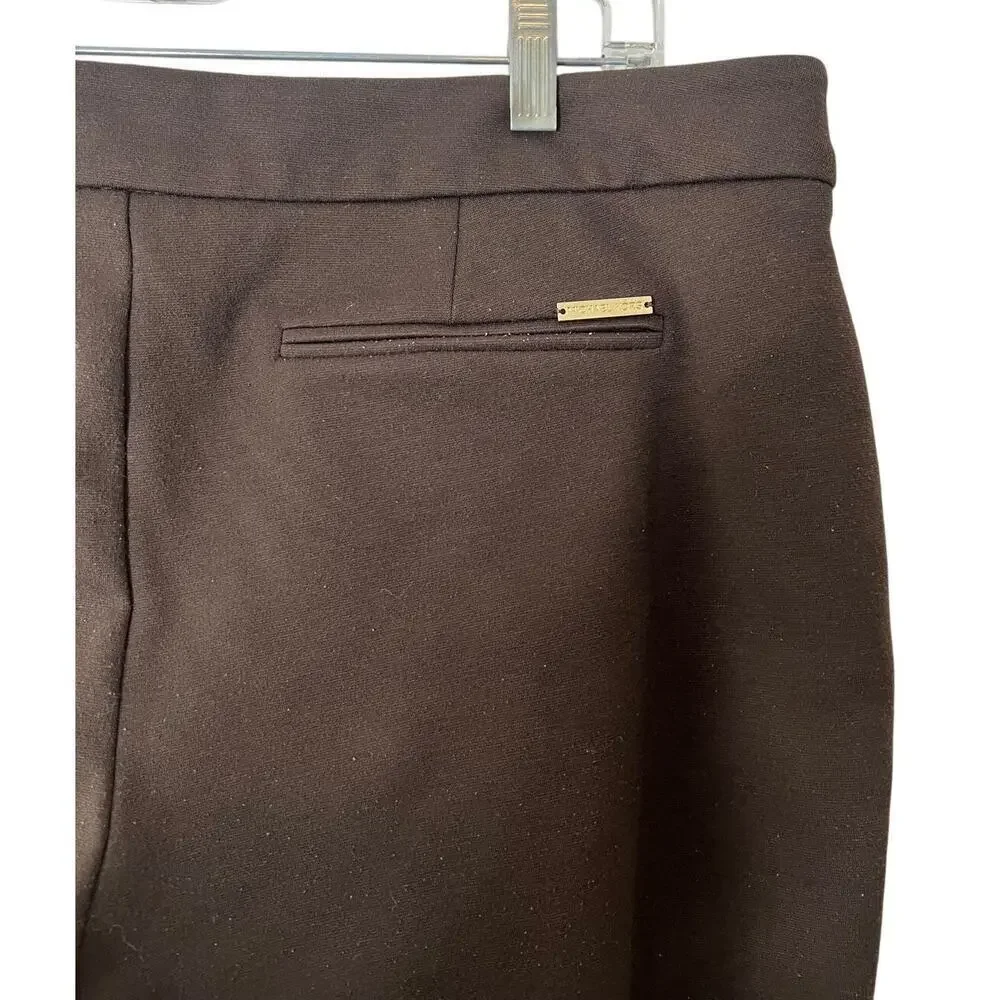Michael Kors Pants Womens Sz 14 Brown Stretch Ponte Knit Skinny Ankle Logo